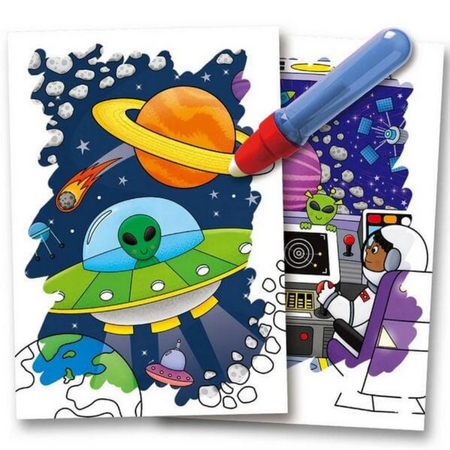 Carte de colorat reutilizabila cu apa Water Magic, Spatiul cosmic, 3 ani+, Galt 797186