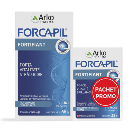 Pachet Forcapil par si unghii Fortifiant, 180 + 60 capsule, Arkopharma