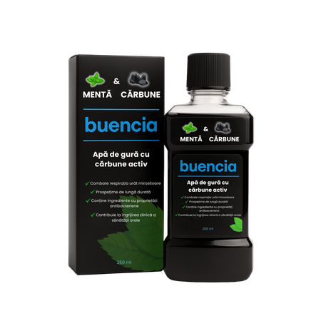 Apa de gura cu menta si carbune activ, 250 ml, Buencia