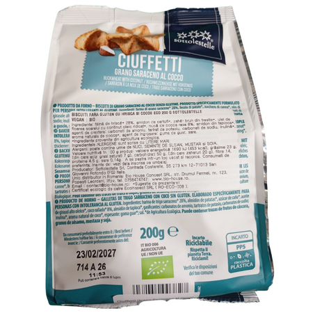 Biscuitii fara gluten cu hrisca si cocos Bio, 200 g, Sottolestelle 798971