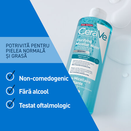 Apa micelara purifianta pentru ten normal si gras, 400 ml, CeraVe 798914