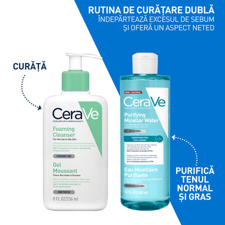 Apa micelara purifianta pentru ten normal si gras, 400 ml, CeraVe 798915