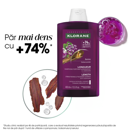 Sampon accelerator pentru cresterea parului cu Adenozina Chinina Growth, 400 ml, Klorane 799004