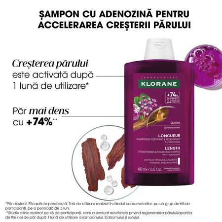 Sampon accelerator pentru cresterea parului cu Adenozina Chinina Growth, 400 ml, Klorane 799005