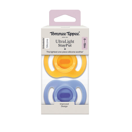 Suzeta ortodontica UltraLight, Galben/Albastru, 6-18 luni, 2 bucati, Tommee Tippee