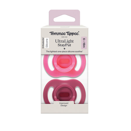 Suzeta ortodontica UltraLight, Roz/Visiniu, 6-18 luni, 2 bucati, Tommee Tippee
