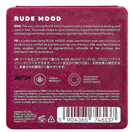 Pasta modelatoare pentru par cu fixare puternica Rude Mood, 75 g, Hairmate 799827