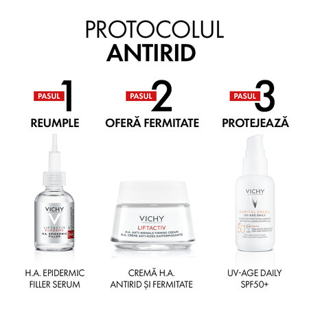 Crema de zi antirid si fermitate pentru ten uscat Liftactiv HA, 50 ml, Vichy 615159