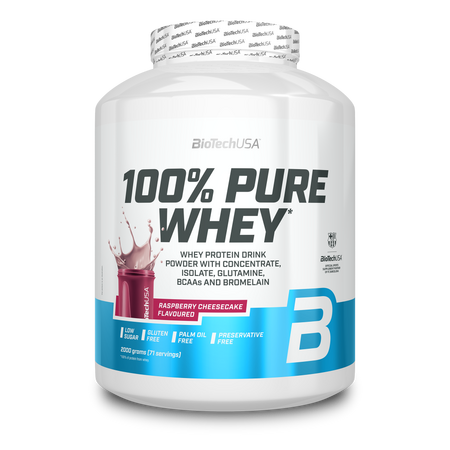 Shake proteic 100% Pure Whey, Rasberry Cheesecake, 2000 g, BioTechUSA