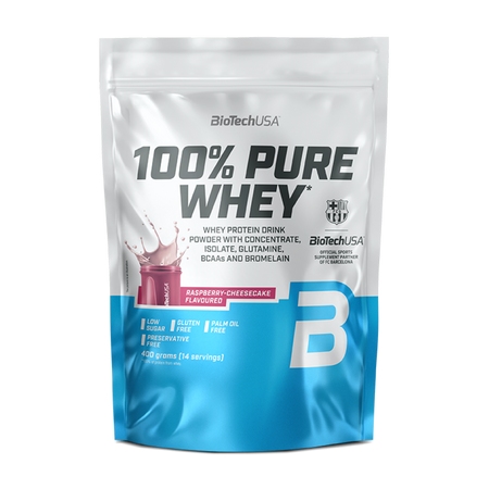 Shake proteic 100% Pure Whey, Raspberry Cheesecake, 400 g, BioTechUSA