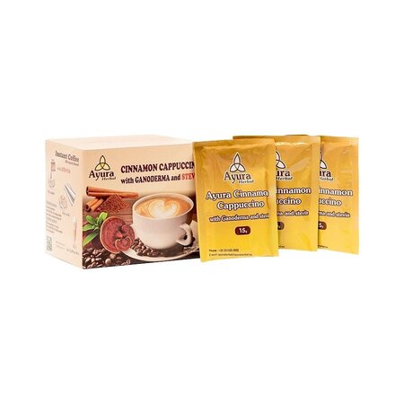 Cafea cu ganoderma, stevie si scortisoara Instant Coffee Mix, 10 plicuri x 15 g, Ayura Herbal 800185