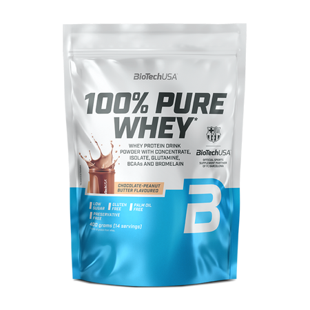 Shake proteic 100% Pure Whey, Chocolate-Peanut Butter, 400 g, BioTechUSA