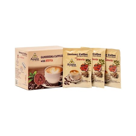 Cafea cu ganoderma si stevie Instant Cofee Mix, 10 plicuri x 15 g, Ayura Herbal 800206