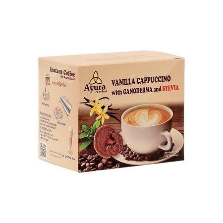 Cafea cu Ganoderma si Stevie cu Vanilie Instant Coffee Mix, 10 plicuri x 15 g, Ayura Herbal 800209