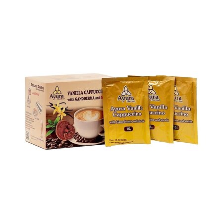 Cafea cu Ganoderma si Stevie cu Vanilie Instant Coffee Mix, 10 plicuri x 15 g, Ayura Herbal 800210