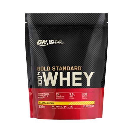 Pudra proteica din zer 100% Whey Gold Standard, Banana, 450 g, Optimum Nutrition