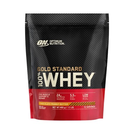 Pudra proteica din 100% Whey Gold Standard, Unt de arahide si Ciocolata, 480 g, Optimum Nutrition