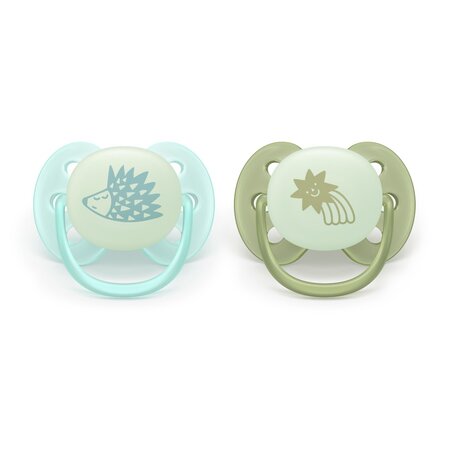Set suzete fosforescente Ultra Soft Avent, Verde, 0-6 luni, SCF094/01, 2 bucati, Philips 800658