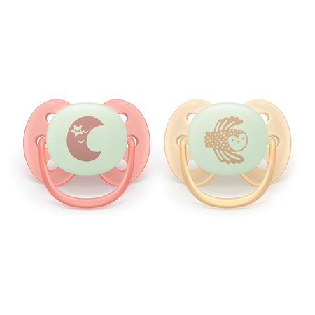 Set suzete fosforescente Ultra Soft Avent, 0-6 luni, SCF094/02, 2 bucati, Philips 801532