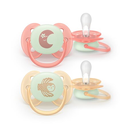 Set suzete fosforescente Ultra Soft Avent, 0-6 luni, SCF094/02, 2 bucati, Philips 801533
