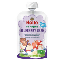 Piure Bio de afine, banane si mere cu iaurt, Blueberry Bear, 8 luni+, 100 g, Holle