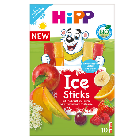 Batoane de gheata cu suc de fructe si piure de fructe Bio Ice stick, + 3 ani, 10 bucati x 40 ml, Hipp 800739