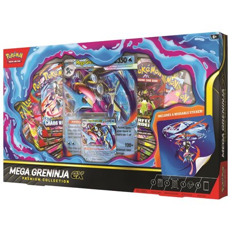 Set premium Pokemon TCG cu Mega Greninja ex si pachete booster, 6 ani+, Pokemon 800826