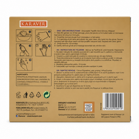 Manusi Parafina de unica folosinta cu extract de Lavanda, 140 g, Karaver 801688
