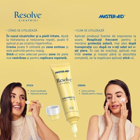 Cream si Stick cu SPF 50+ pentru cicatrici si piele iritata, 40 ml, Resolve 805445
