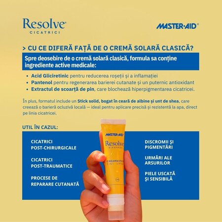 Cream si Stick cu SPF 50+ pentru cicatrici si piele iritata, 40 ml, Resolve 805438