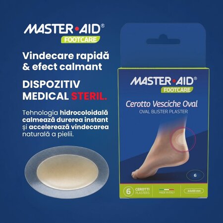 Plasturi hidrocoloidali sterili pentru vezicule, 44 x 69 mm, Oval, 6 bucati, Master-Aid 805425