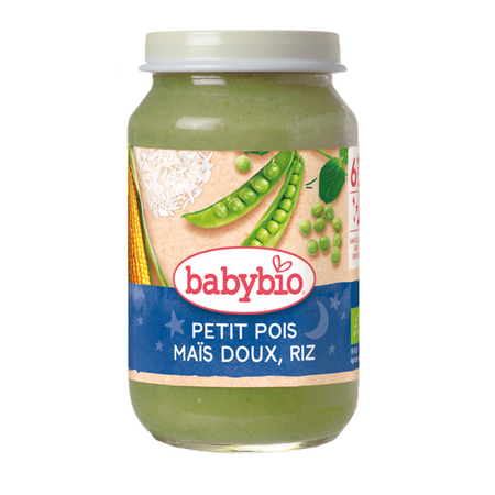 Piure bio de mazare, porumb dulce si orez, 6 luni+, 200 g, Babybio