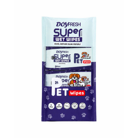 Servetele umede 8 in 1, Super Mini Pet Care, 8 pachete x 8 bucati, Doyfresh