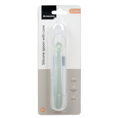 Lingurita din silicon cu carcasa de protectie, Sage, 4 luni+, 1 bucata, Kikka Boo