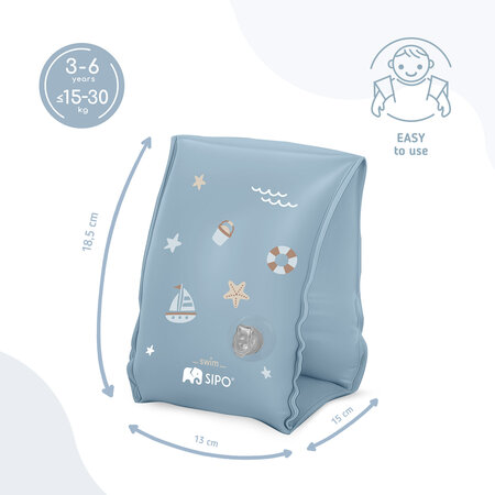 Aripioare gonflabile de inot pentru copii, Bleu, 3-6 ani, Sipo 802411