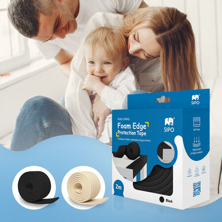 Banda protectie pentru colturi si muchii mobilier, 2 m x 75 mm, Negru, Sipo 802394