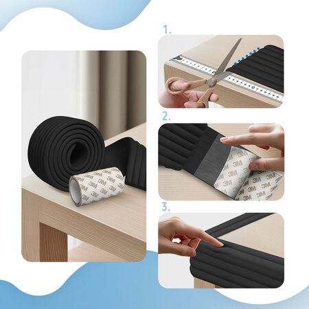 Banda protectie pentru colturi si muchii mobilier, 2 m x 75 mm, Negru, Sipo 802395