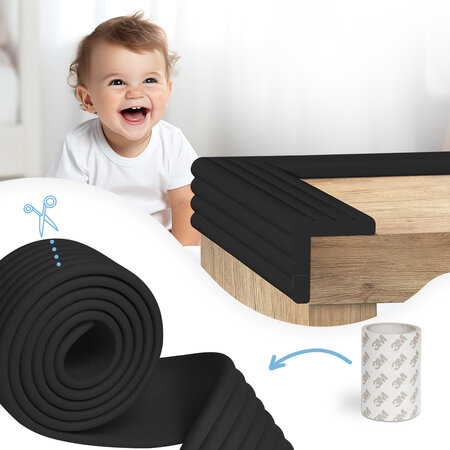 Banda protectie pentru colturi si muchii mobilier, 2 m x 75 mm, Negru, Sipo 802390