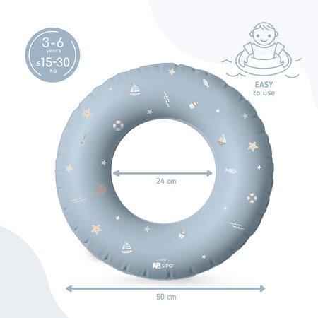 Colac gonflabil de inot pentru copii, 50 cm, Blue, 3-6 ani, Sipo 802463
