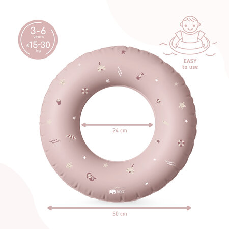 Colac gonflabil de inot pentru copii, 50 cm, Pink, 3-6 ani, Sipo 802474