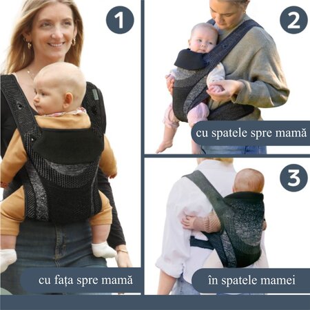 Marsupiu ergonomic din material tricotat Inspire, 3.5 - 15 kg, Negru, Dreambaby 802503
