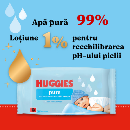 Servetele umede fara plastic Pure, 3 x 48 bucati, Huggies 804913