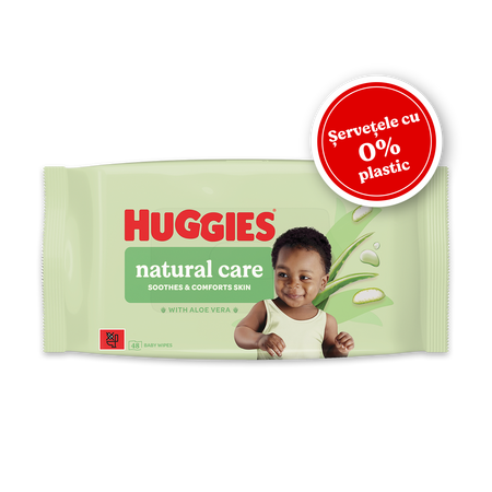 Servetele umede fara plastic Natural Care, Aloe Vera, 3 x 48 bucati, Huggies 804925