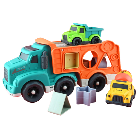 Camion transport cu sortator de forme si 2 masinute de santier din bioplastic, Tellus, 18 luni+, Robetoy