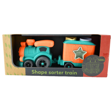 Tren cu 1 vagon si sortator de forme din bioplastic Tellus, 12 luni+, Robetoy 803355