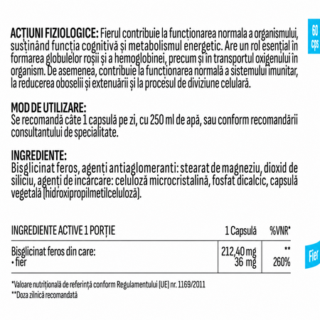 Fier Bisglicinat, 60 capsule, Health Evolution 803623