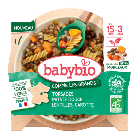 Meniu bio spaghetti cu legume, linte si cocos, 15 luni+, 200 g, Babybio