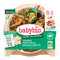 Meniu bio spaghetti cu legume, linte si cocos, 15 luni+, 200 g, Babybio