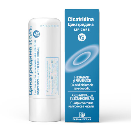 Balsam de buze hidratant si reparator cu SPF 30 si acid hialuronic, 5.5 ml, Cicatridina 803802