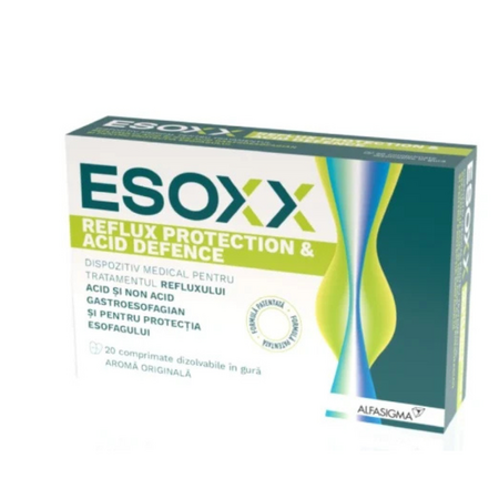 Dispozitiv medical pentru tratamentul refluxului gastroesofagian Reflux Protection & Acid Defence, 20 comprimate masticabile, Esoxx